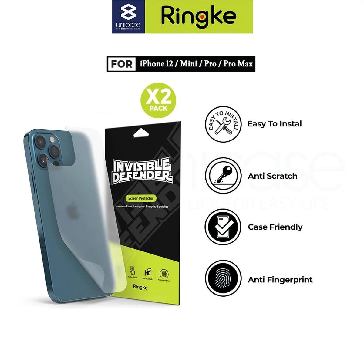 Kép 2/8 - Ringke iPhone 12/12 Pro hátlap védő fólia, Invisible Defender (2pcs), Átlátszó