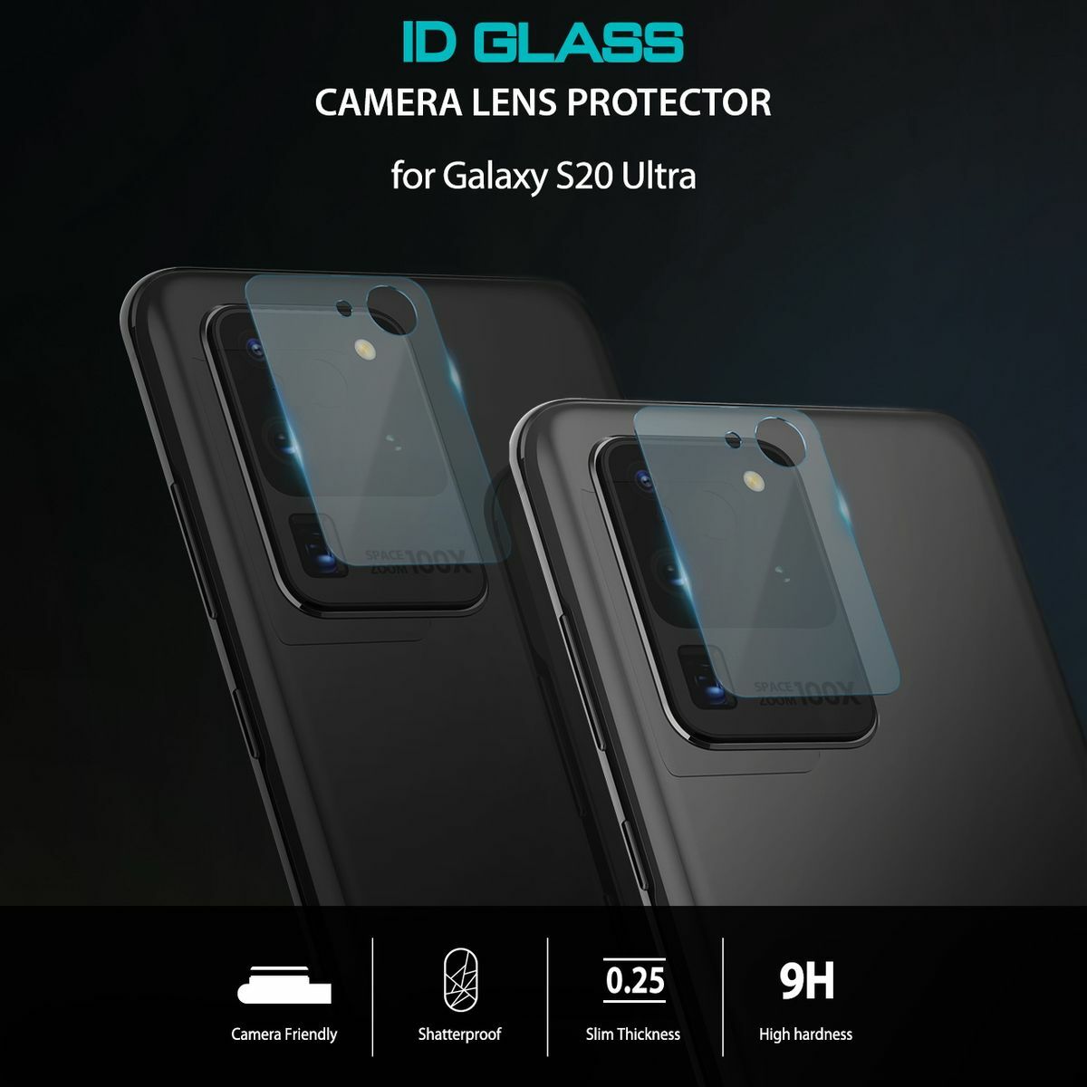 Kép 5/14 - Rinkge Galaxy S20 Ultra kamera lencse védő, invisible Defender, edzett üveg, (3pcs), Átlátszó