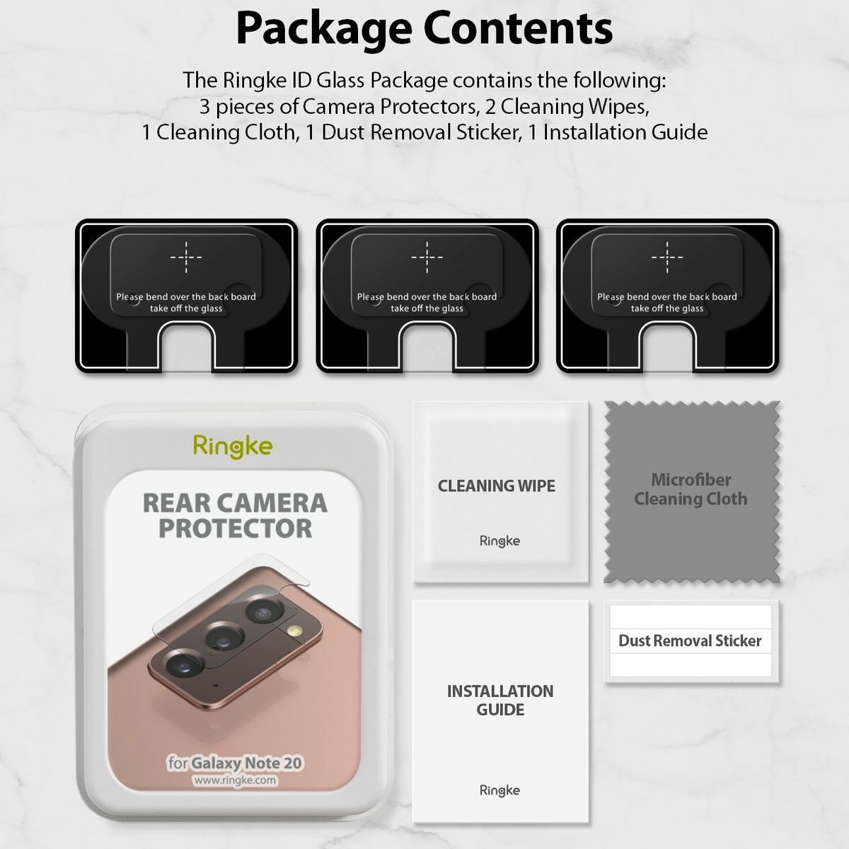 Ringke Galaxy Note 20 kamera lencse védő, Invisible Defender, edzett üveg (3pcs), Átlátszó