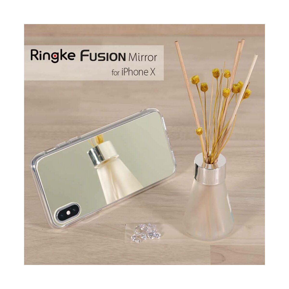 Kép 2/6 - Ringke iPhone X/XS tok, Mirror, tükröződő hátlappal, royal arany