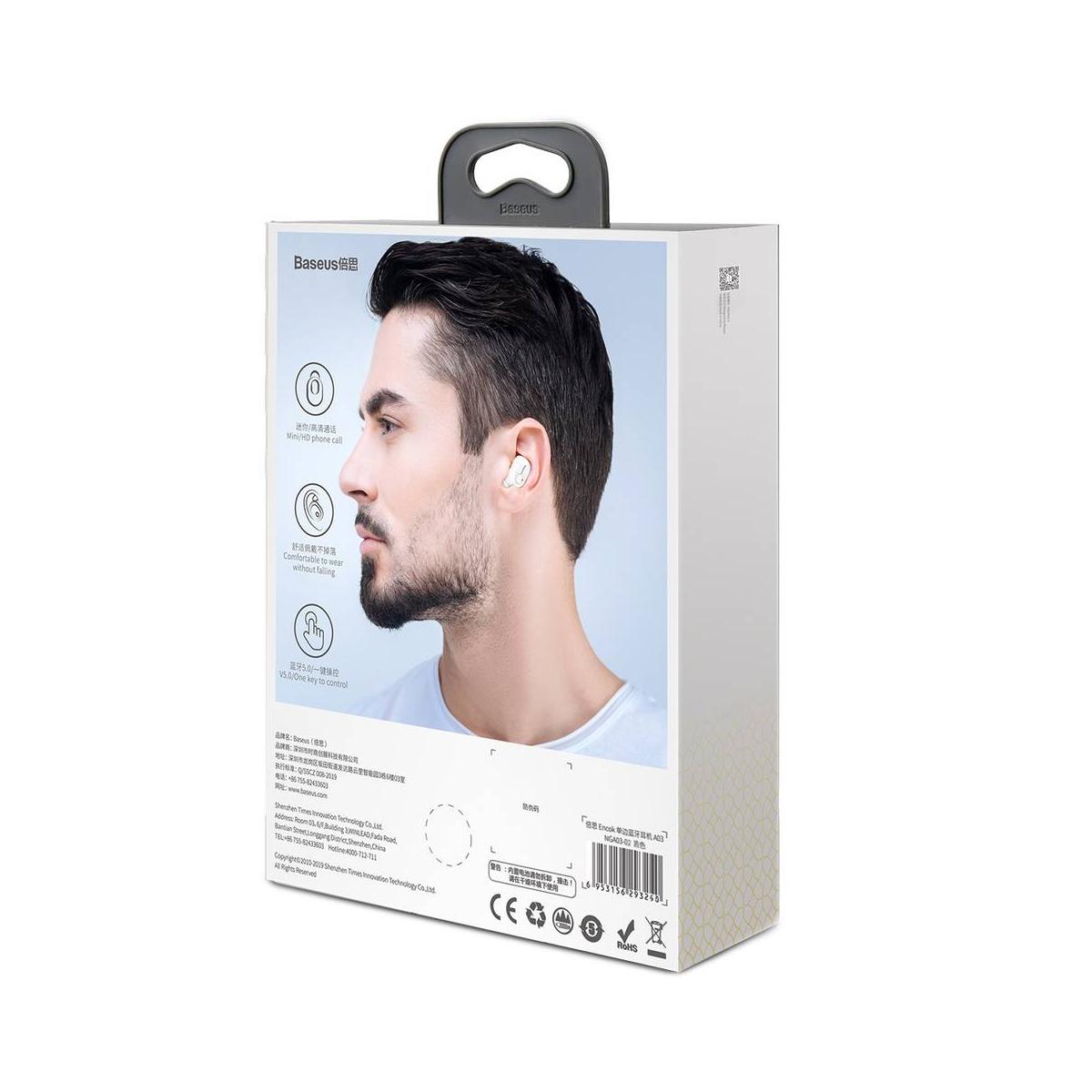 Kép 8/8 - Baseus Encok A03 Bluetooth mono fülhallgató headset, fehér (NGA03-02)