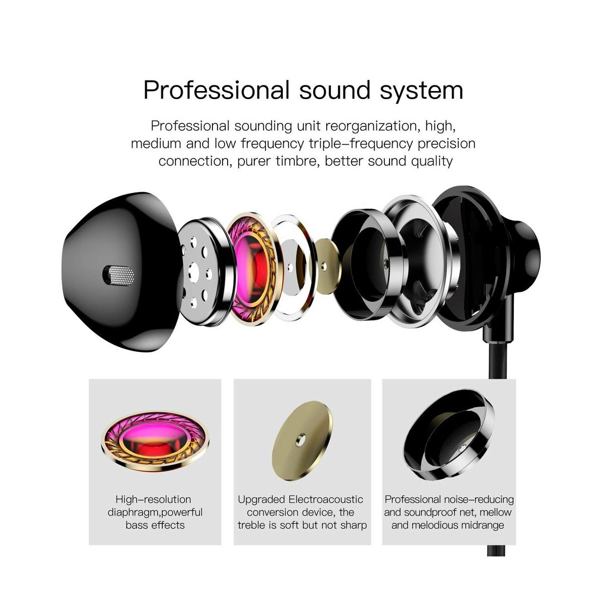 Kép 6/7 - Baseus fülhallgató, Encok H06, lateral-in-ear, mini jack, vezetékes, fekete (NGH06-01)