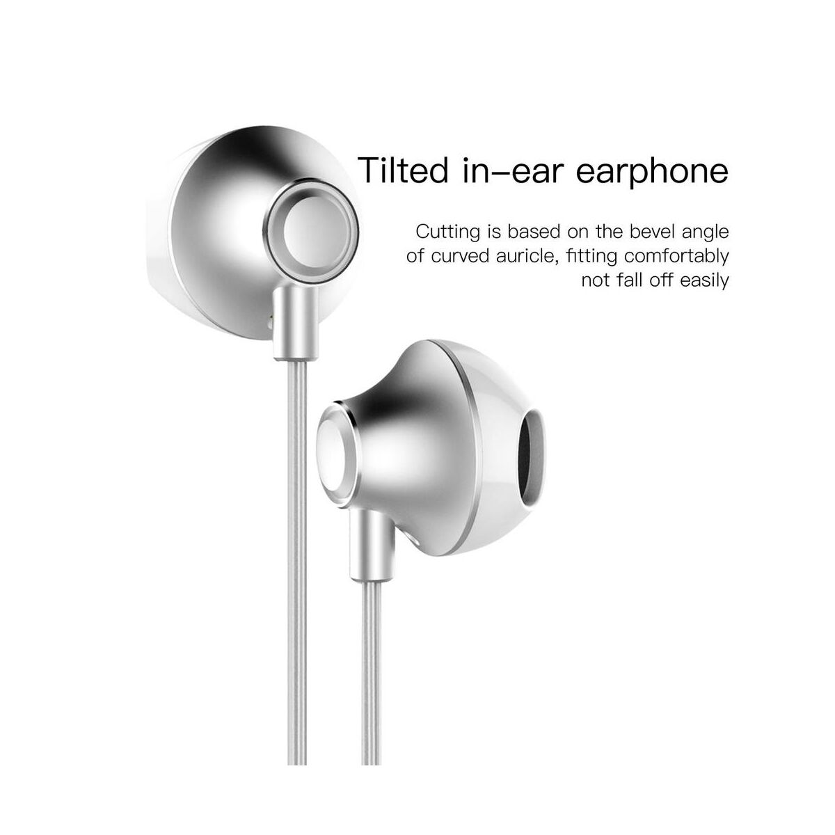 Kép 3/7 - Baseus fülhallgató, Encok H06, lateral-in-ear, mini jack, vezetékes, ezüst (NGH06-0S)