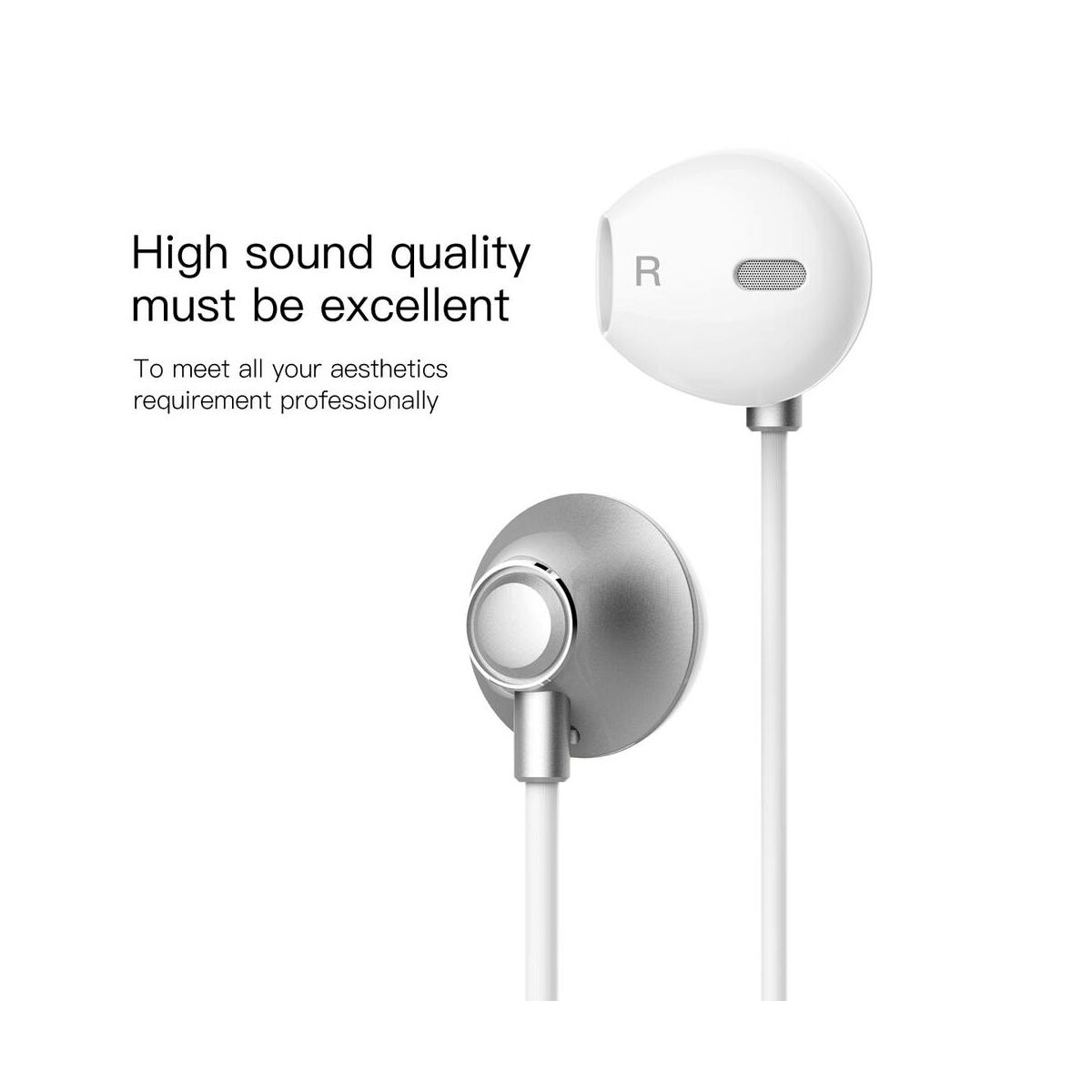 Kép 4/7 - Baseus fülhallgató, Encok H06, lateral-in-ear, mini jack, vezetékes, ezüst (NGH06-0S)