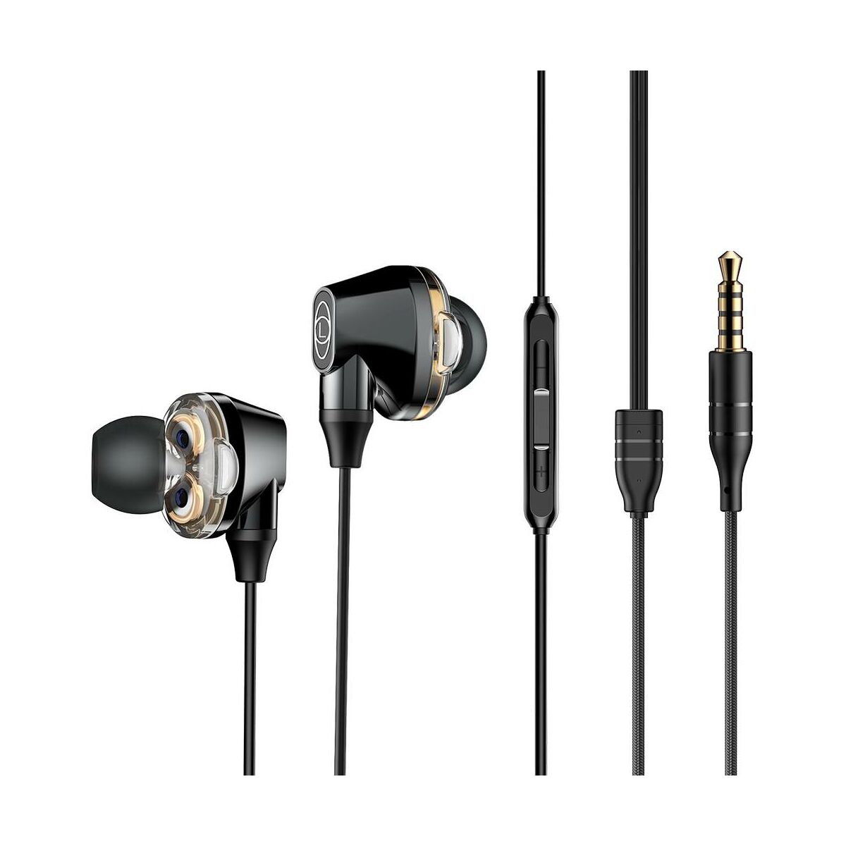 Kép 2/8 - Baseus fülhallgató, Encok H10, Dual Moving-Coil vezetékes headset, vezérlővel, fekete (NGH10-01)
