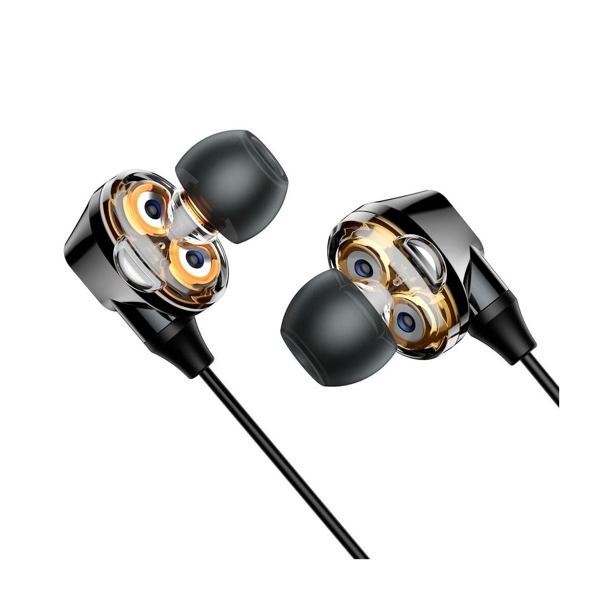 Kép 3/8 - Baseus fülhallgató, Encok H10, Dual Moving-Coil vezetékes headset, vezérlővel, fekete (NGH10-01)