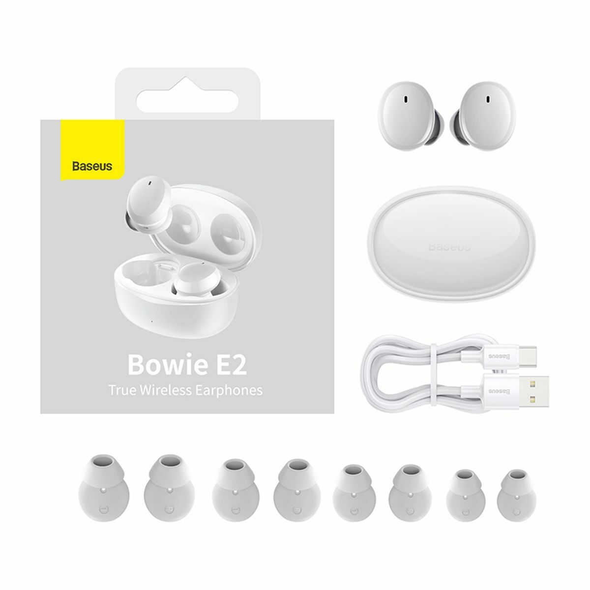 Kép 4/20 - Baseus fülhallgató, Bluetooth Bowie E2, BT 5.2, TWS AV Synchronization, alacsony késleltetés, IP55, fehér (NGTW090002)