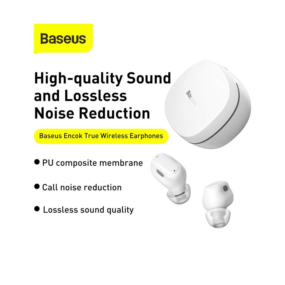 Kép 5/18 - Baseus fülhallgató, Bluetooth Encok WM01 True Wireless, vezeték nélküli, BT 5.0, fehér (NGWM01-02)