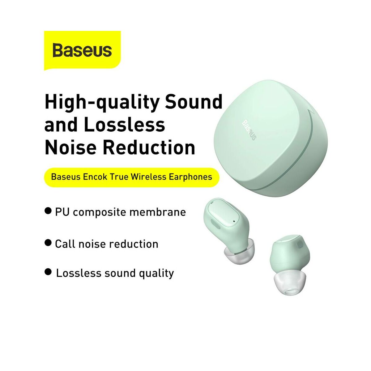 Kép 5/18 - Baseus fülhallgató, Bluetooth Encok WM01 True Wireless, vezeték nélküli, BT 5.0, zöld (NGWM01-06)