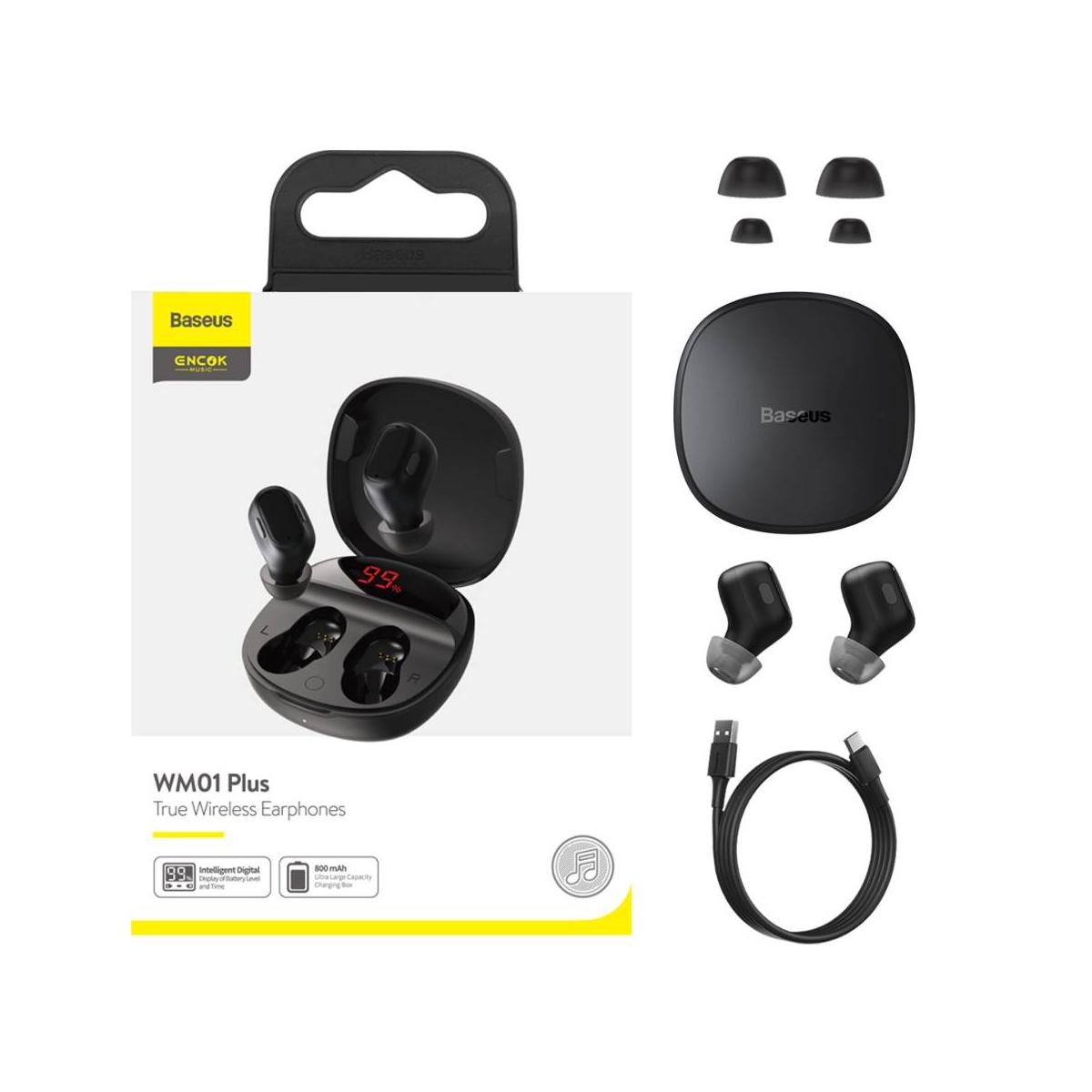 Kép 4/16 - Baseus fülhallgató, Bluetooth Encok WM01 True Wireless, vezeték nélküli, BT 5.0 TWS, akár 10m kommunikációs távolság, fekete (NGWM01P-01)