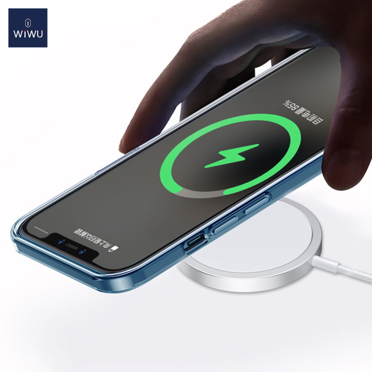 Kép 5/19 - WiWU Vezeték nélküli töltő, MagSafe funkcióval (M5) iPhone 12 töltéssel kompaibilis, 15W, fehér, EU