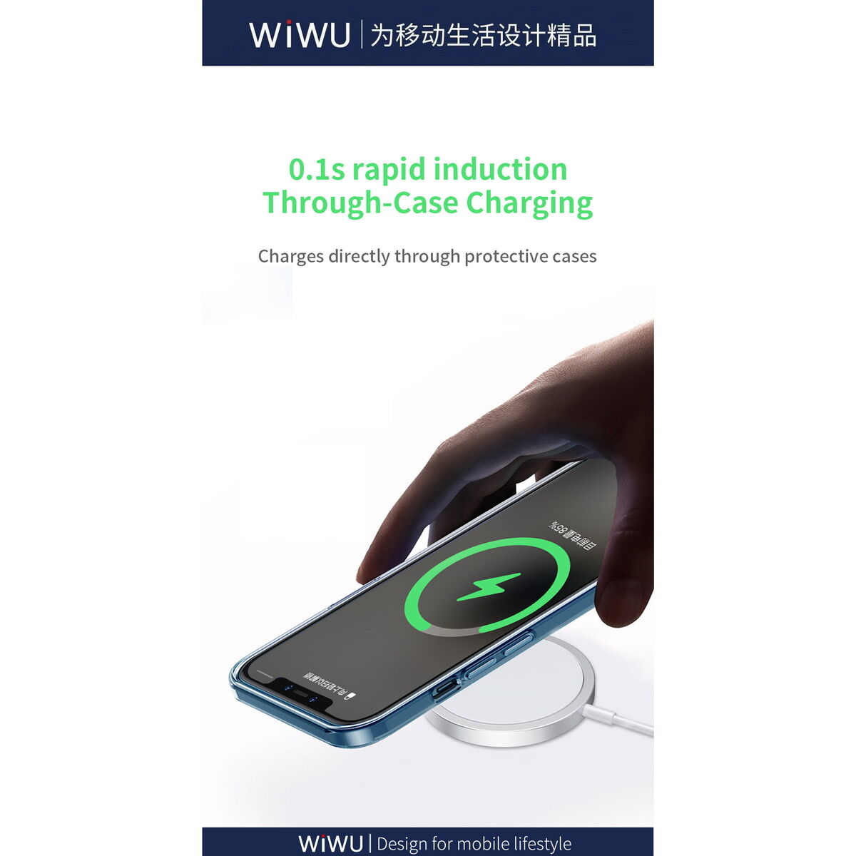 Kép 11/19 - WiWU Vezeték nélküli töltő, MagSafe funkcióval (M5) iPhone 12 töltéssel kompaibilis, 15W, fehér, EU