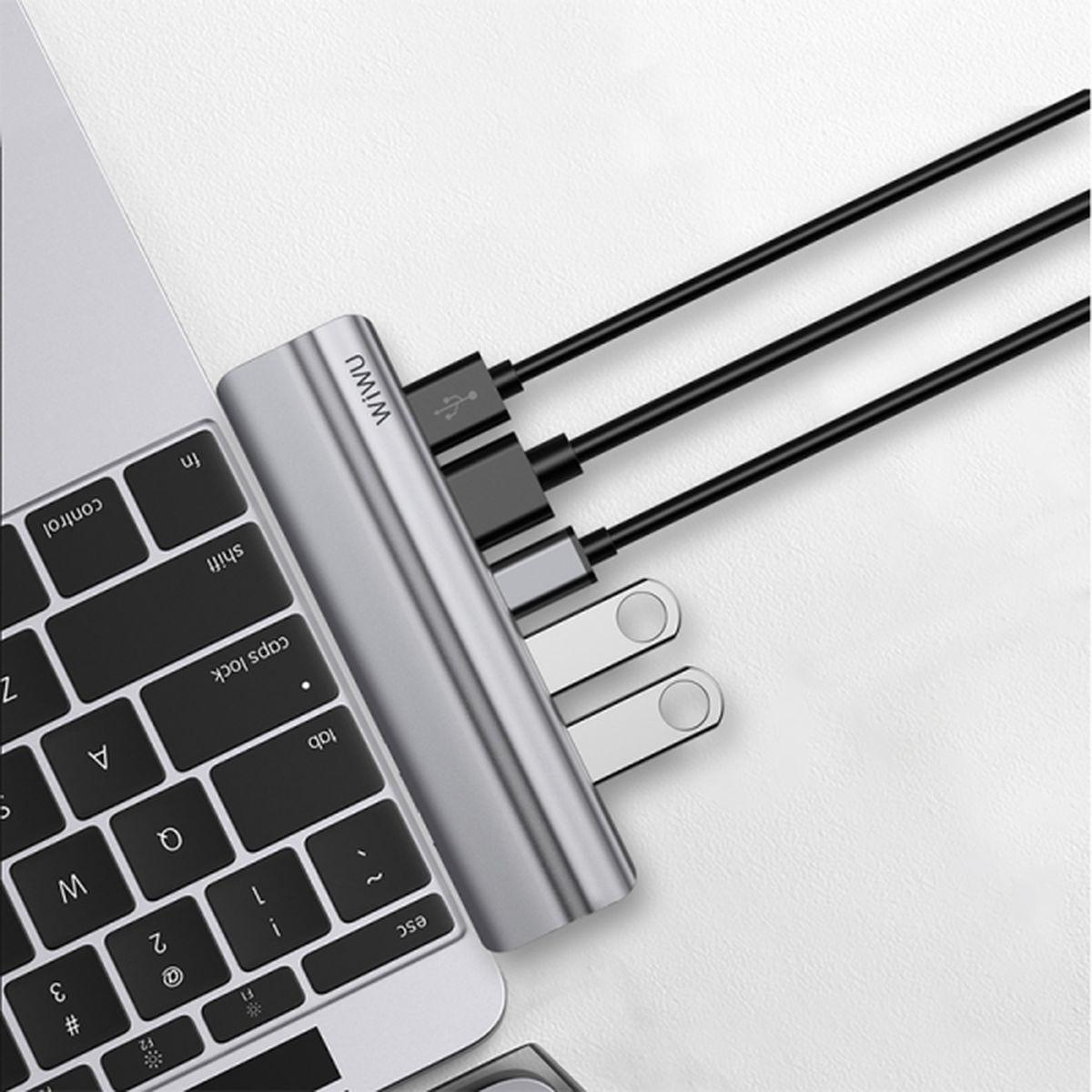 Kép 5/5 - WiWU HUB T9 Ethernet 8-in-1 (Type C bemenetről - 2xHDMI2 + 2xUSB3.0 + 1xUSB2.0 + SD + TF + PD) szürke
