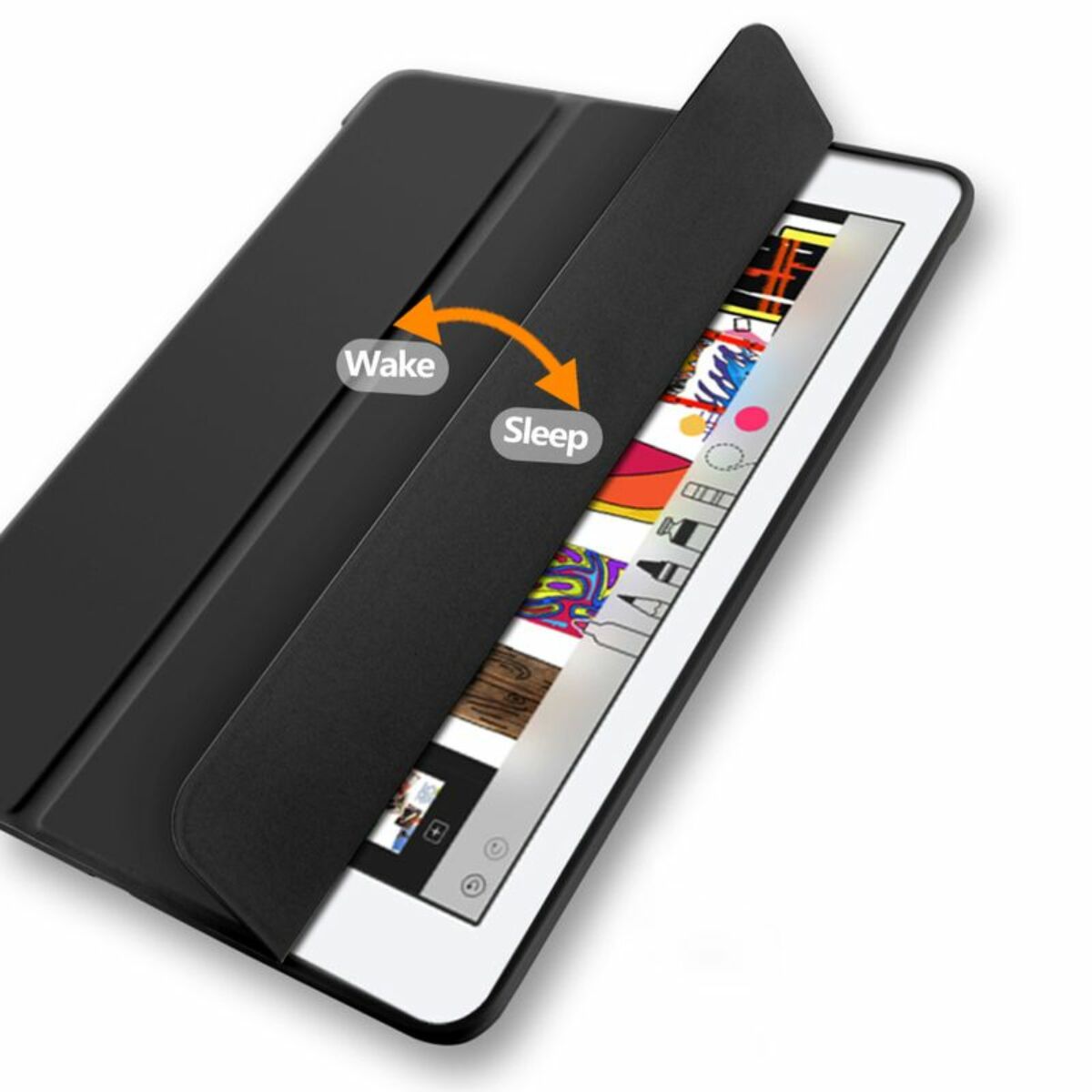 WiWU iPad 9.7 (2017/18) tok, alvó és ébresztő/érzékelő mód, toll tartó réssel, műbőr, fekete