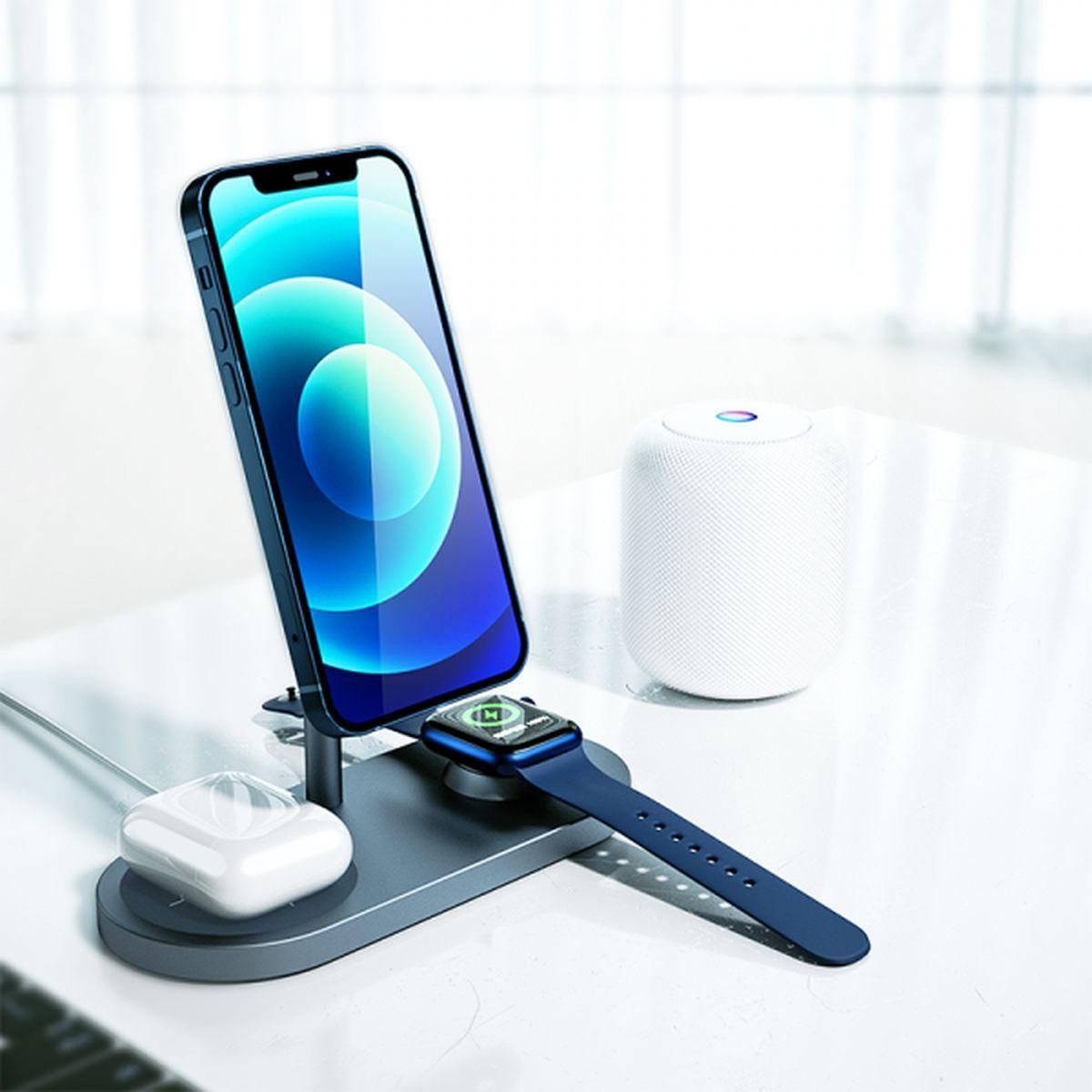 Kép 10/10 - WiWU Vezeték nélküli töltő, Power Air 3-in-1 X23, Magnetic asztali konzol, okostelefon, Apple Watch, AirPods, QC 3.0, 15W, fekete