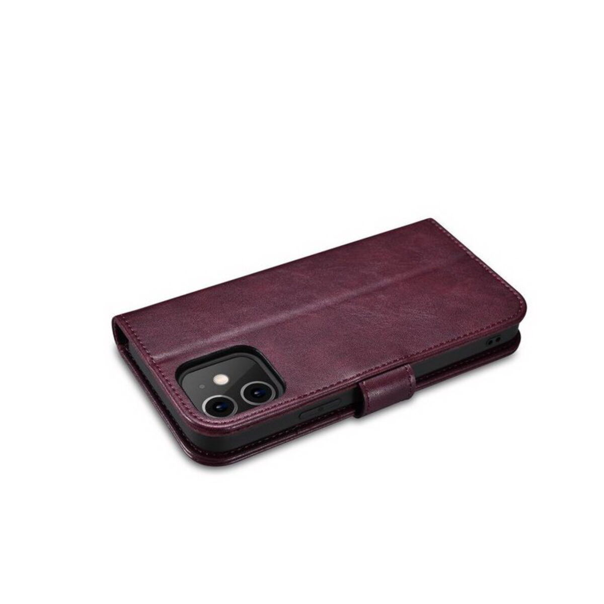 Kép 4/10 - iCarer iPhone 12 mini (5.4) tok, Luxury Leather Sorozat oldalt nyíló (fémcsattal az elején), piros