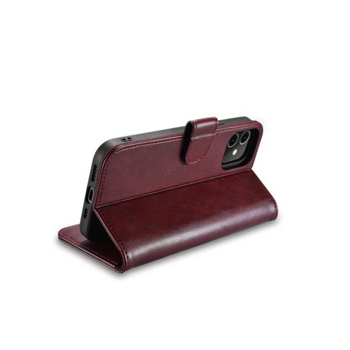 Kép 6/10 - iCarer iPhone 12 mini (5.4) tok, Luxury Leather Sorozat oldalt nyíló (fémcsattal az elején), piros