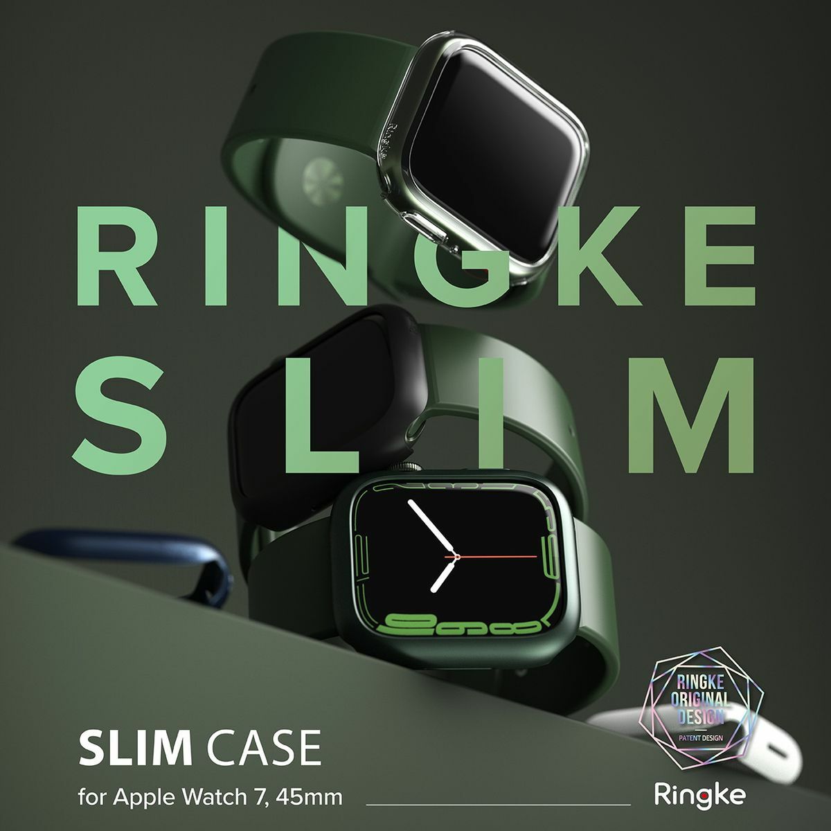 Kép 2/12 - Ringke Watch 7 Series, tok, 45 mm, Slim (2db/csomag), Átlátszó/Sötétzöld