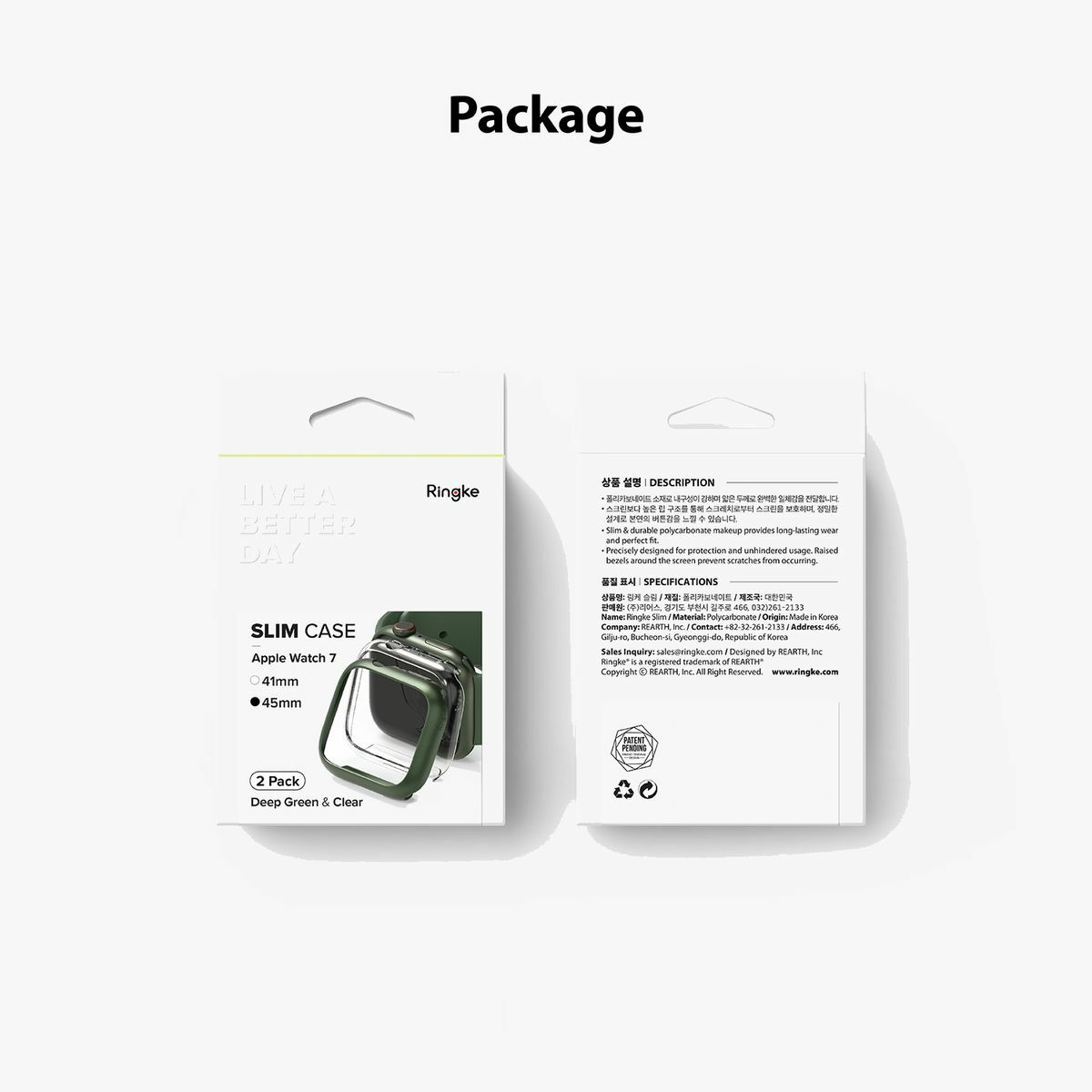 Ringke Watch 7 Series, tok, 45 mm, Slim (2db/csomag), Átlátszó/Sötétzöld