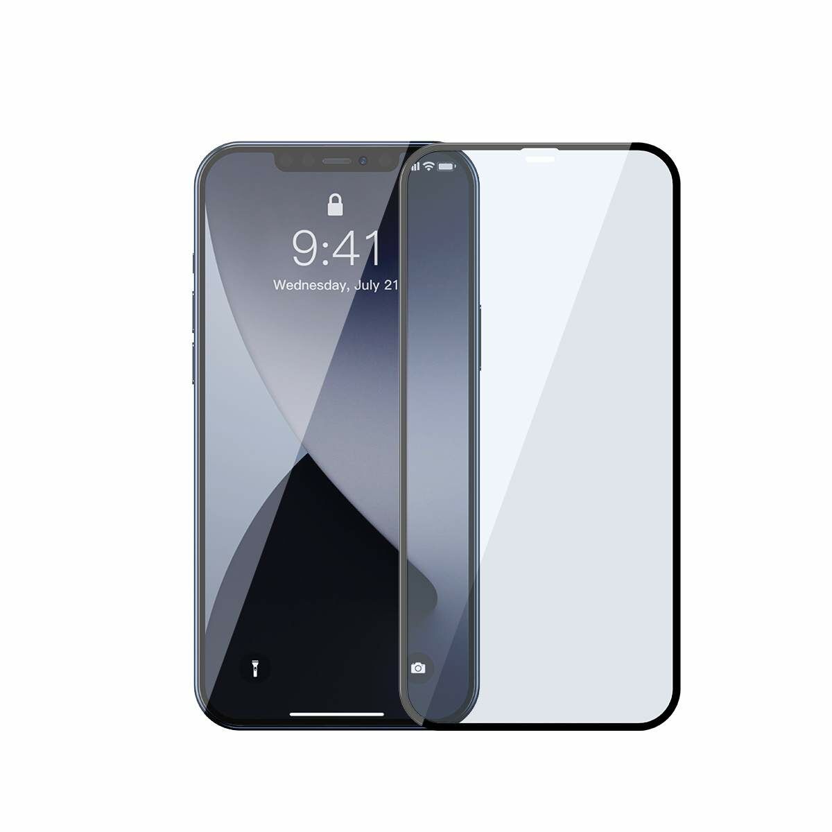 Kép 2/13 - Baseus iPhone 12 mini 0.3 mm, teljes felületre, lekerekített edzett üveg, kékfény szűrős (2 db), fekete (SGAPIPH54N-KB01)