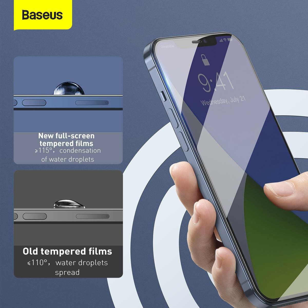 Kép 12/13 - Baseus iPhone 12 mini 0.3 mm, teljes felületre, lekerekített edzett üveg, kékfény szűrős (2 db), fekete (SGAPIPH54N-KB01)
