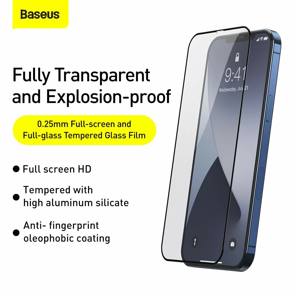Kép 3/16 - Baseus iPhone 12 mini 0.25 mm, teljes felületre, edzett üveg (2 db), fekete (SGAPIPH54N-KC01)