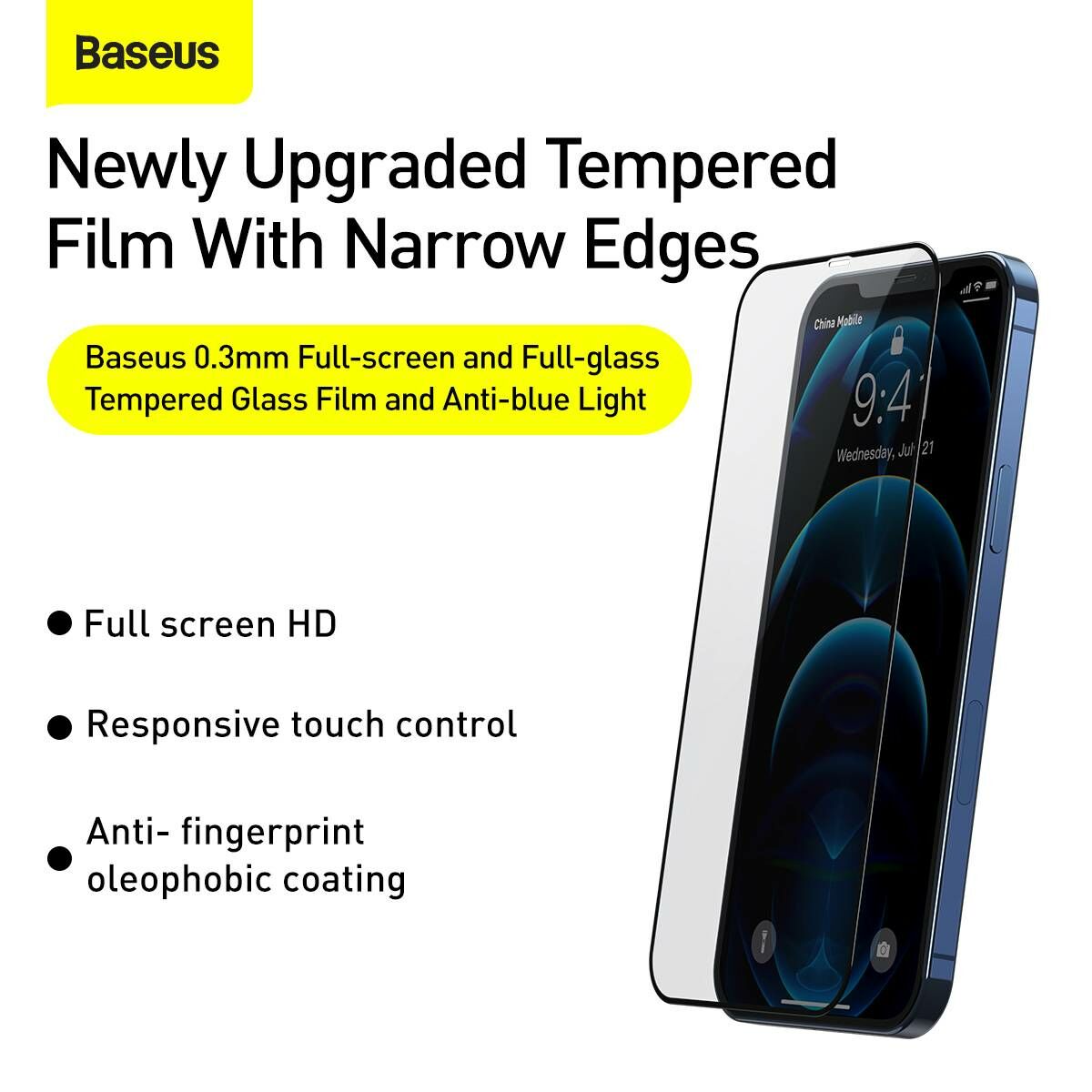 Kép 6/18 - Baseus iPhone 12 mini 0.3 mm, teljes felületre, edzett üveg, kékfény szűrős (2db + keret), fekete (SGAPIPH54N-KN01)