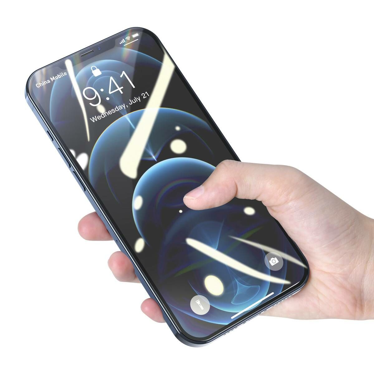 Kép 15/18 - Baseus iPhone 12 mini 0.3 mm, teljes felületre, edzett üveg, kékfény szűrős (2db + keret), fekete (SGAPIPH54N-KN01)