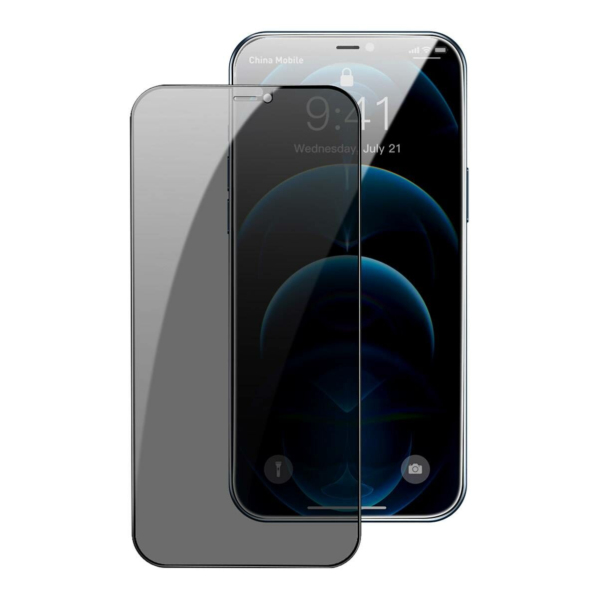 Kép 2/17 - Baseus iPhone 12 mini 0.3 mm, teljes felületre, edzett üveg, betekintés védelem (2db + keret), fekete (SGAPIPH54N-KR01)