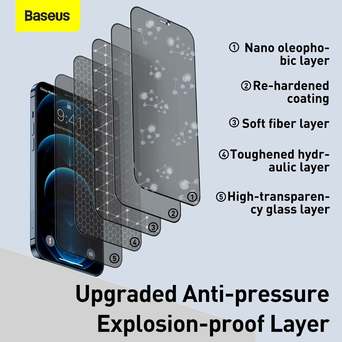 Kép 9/17 - Baseus iPhone 12 mini 0.3 mm, teljes felületre, edzett üveg, betekintés védelem (2db + keret), fekete (SGAPIPH54N-KR01)