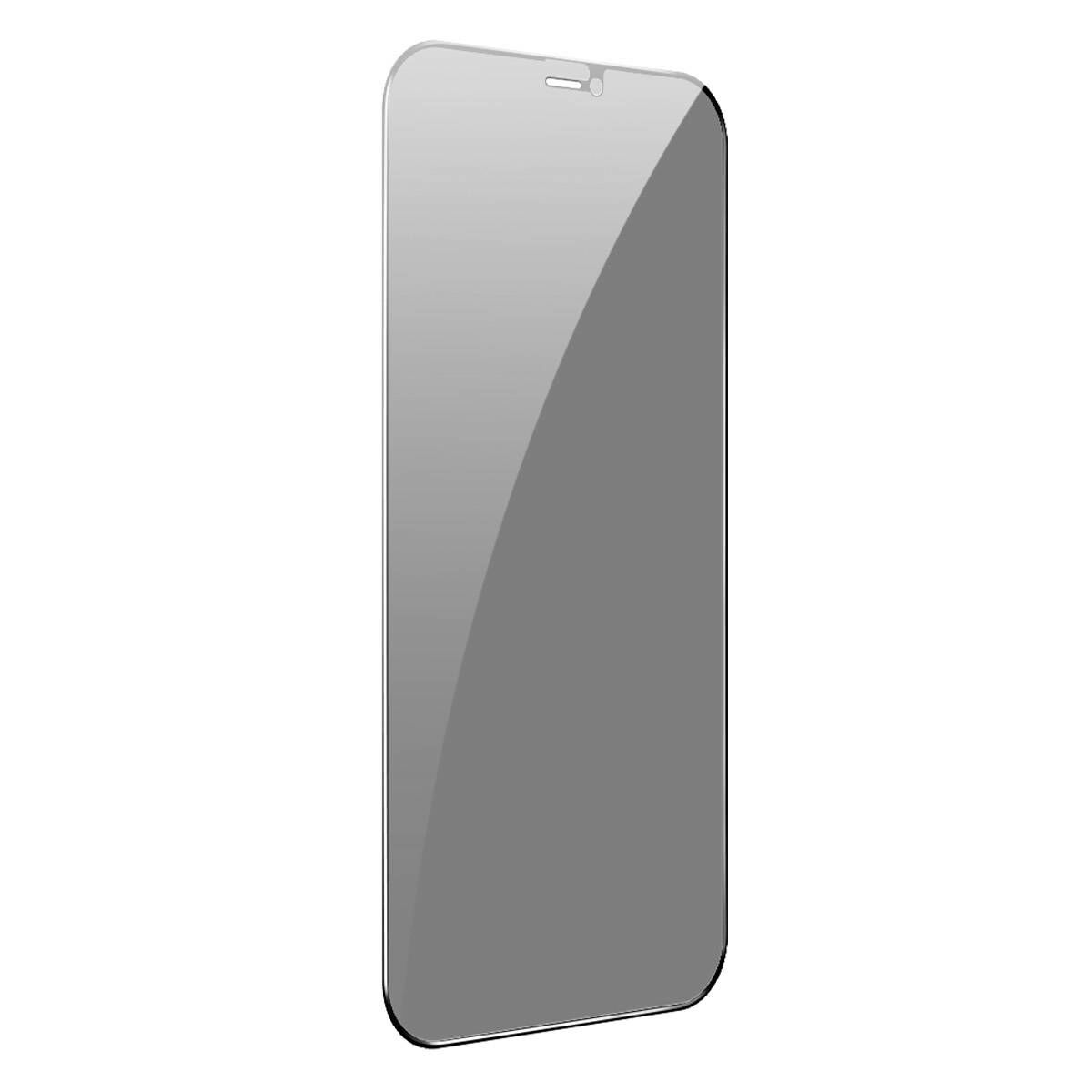 Kép 11/17 - Baseus iPhone 12 mini 0.3 mm, teljes felületre, edzett üveg, betekintés védelem (2db + keret), fekete (SGAPIPH54N-KR01)