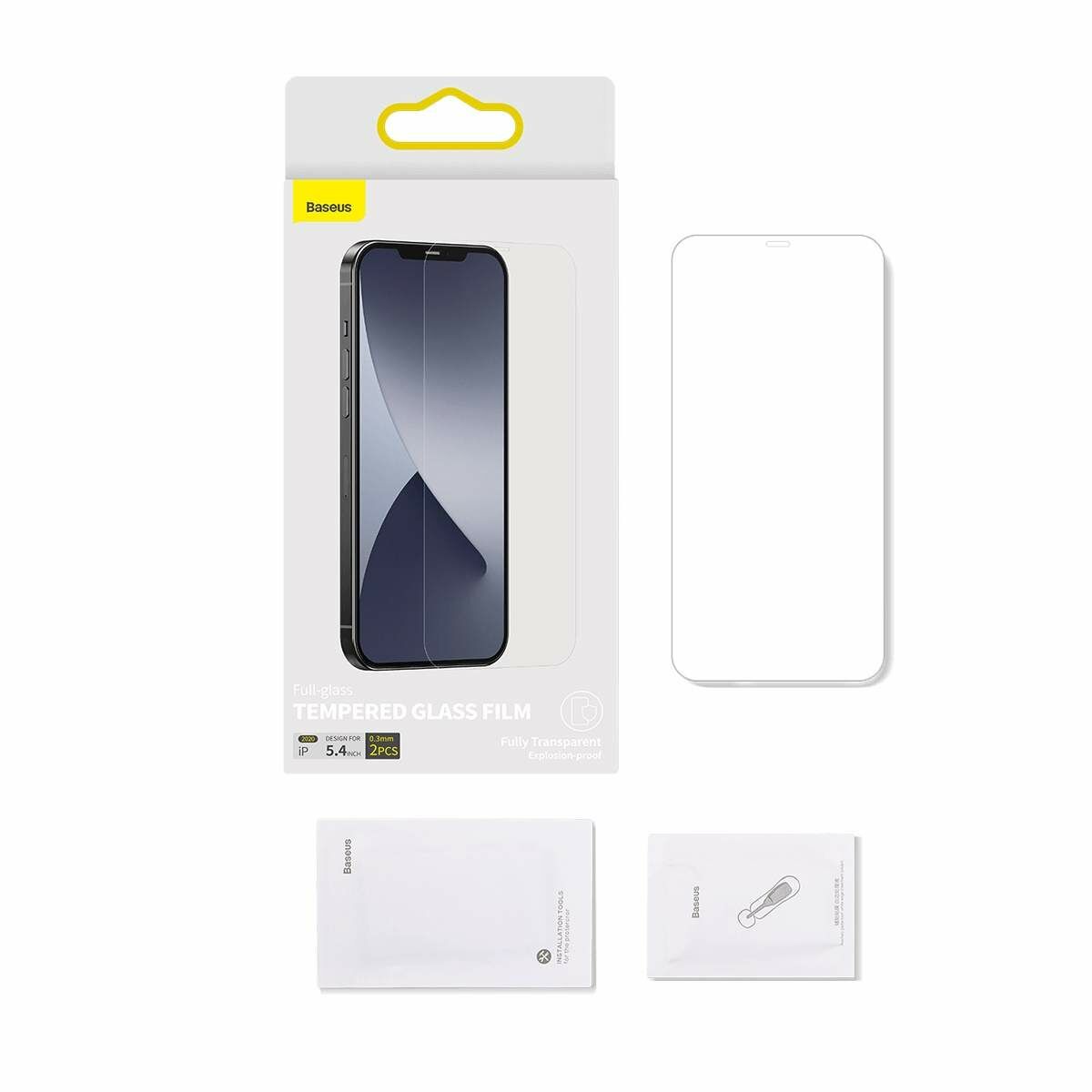 Kép 9/12 - Baseus iPhone 12 mini 0.3 mm, teljes felületre, edzett üveg (2db), fehér (SGAPIPH54N-LS02)