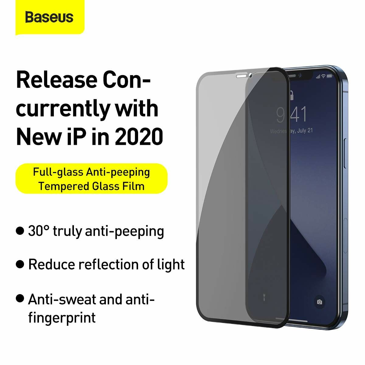 Baseus iPhone 12 mini 0.3 mm, teljes felületre, lekerekített edzett üveg, betekintés védelem (2 db), fekete (SGAPIPH54N-TG01)