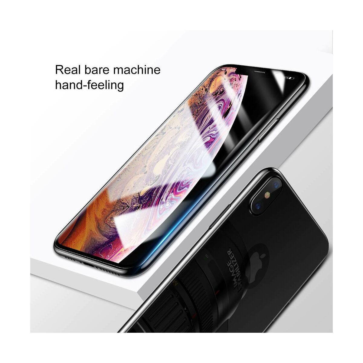 Kép 2/9 - Baseus iPhone XS (5.8") 0.3 mm, kijelzővédő üvegfólia (előlap + hátlap), fekete (SGAPIPH58-TZ01)