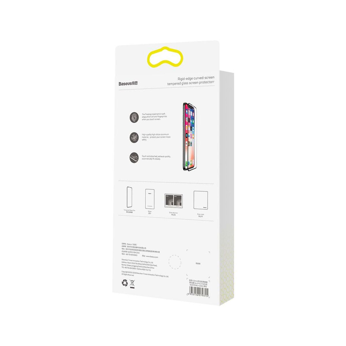 Baseus iPhone XS Max (6.5") 0.3 mm, Rigid-lekerekített, teljes felületre, edzett üveg kijelzővédő fólia, fekete (SGAPIPH65-AJG01)