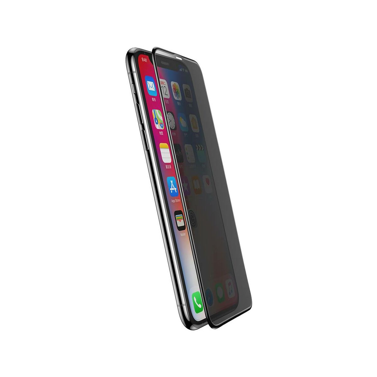 Kép 2/9 - Baseus iPhone XS Max (6.5") 0.3 mm, Rigid-lekerekített, teljes felületre, Anti-Spy edzett üveg kijelzővédő fólia, fekete (SGAPIPH65-ATG01)