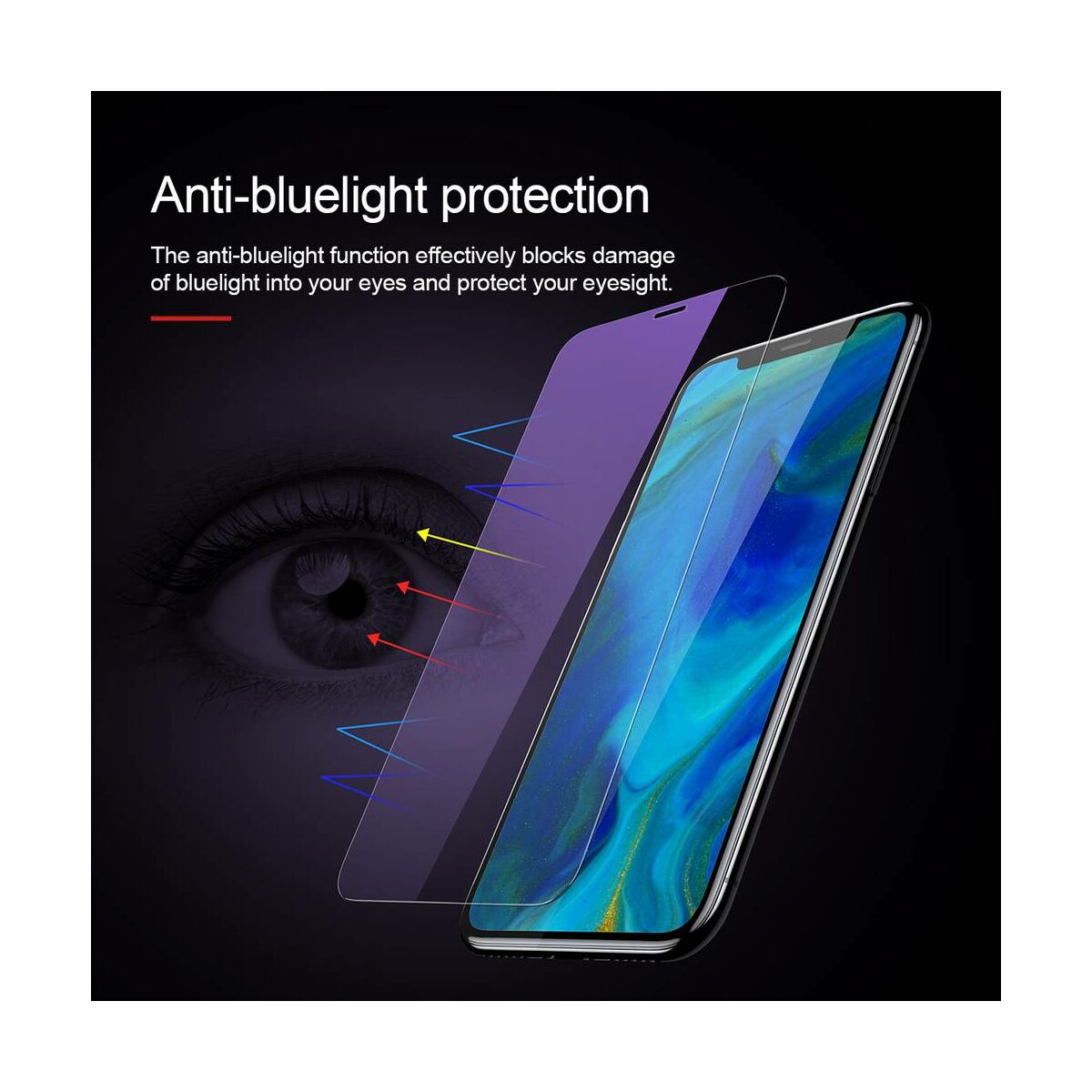 Kép 4/9 - Baseus iPhone XS Max (6.5") 0.15 mm, kékfény szűrős edzett üveg kijelzővédő fólia, átlátszó (SGAPIPH65-FC02)