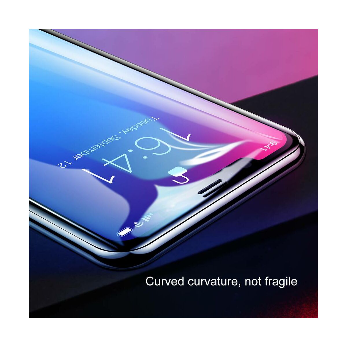Kép 7/9 - Baseus iPhone XS Max (6.5") 0.2 mm, teljes felületre kékfény szűrős edzett üveg kijelzővédő fólia, fekete (SGAPIPH65-HE01)