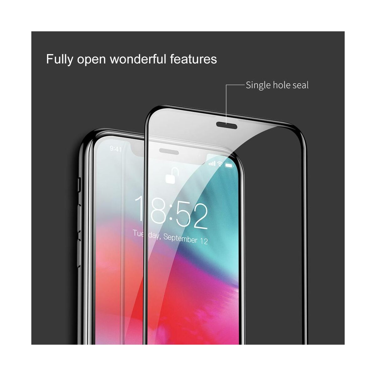 Kép 8/10 - Baseus iPhone XS Max (6.5") 0.3 mm, teljes felületre kékfény szűrős, edzett üveg kijelzővédő fólia, fekete (SGAPIPH65-KD01)
