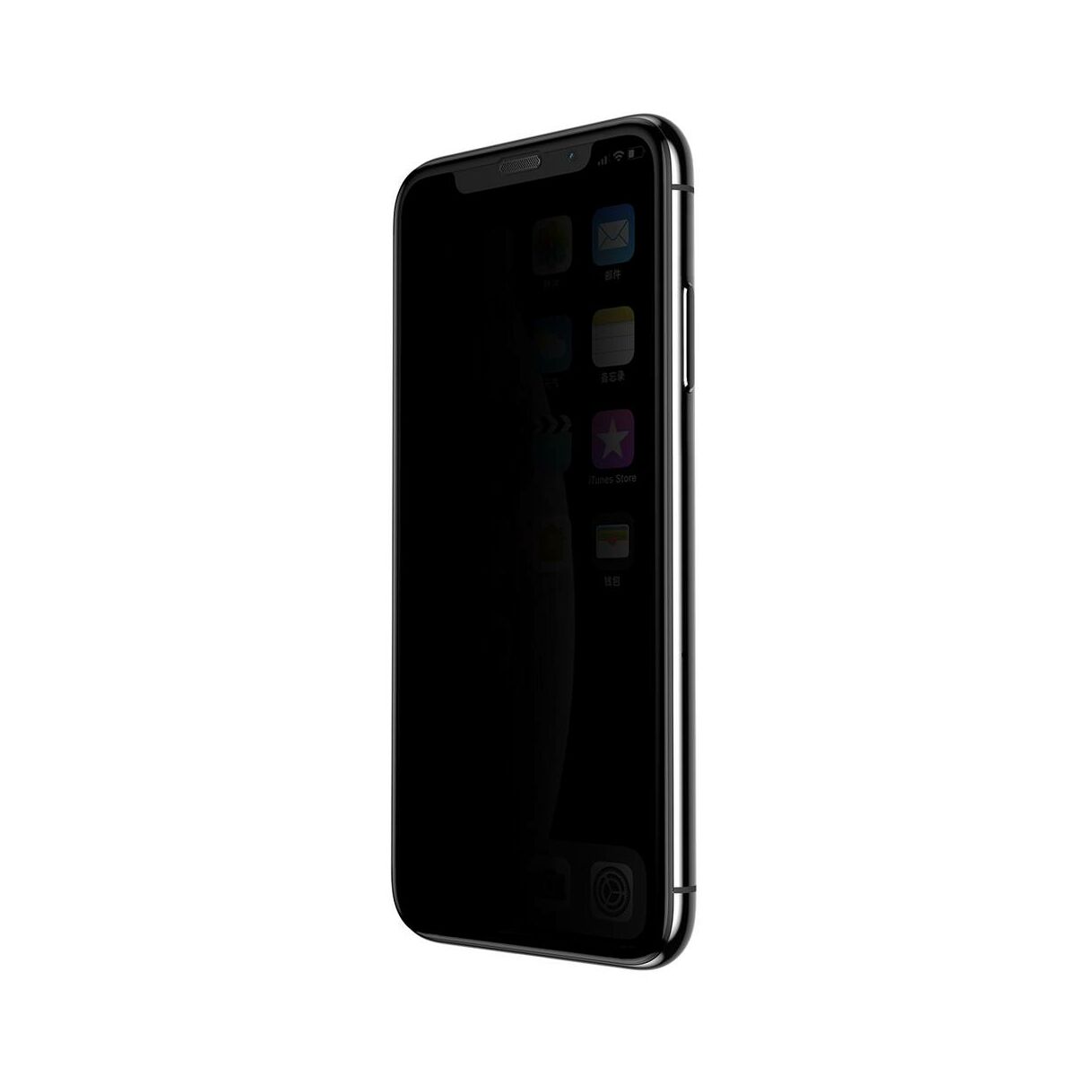 Kép 7/8 - Baseus iPhone XS Max (6.5") 0.23 mm, teljes felületre lekerekített edzett üveg Anti-Spy por elleni védelem fekete (SGAPIPH65-WC01)