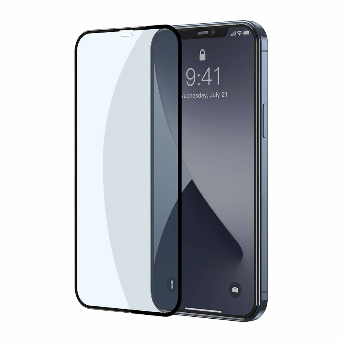 Baseus iPhone 12 Pro Max 0.3 mm, teljes felületre, lerekített edzett üveg, kékfény szűrős (2db), fekete (SGAPIPH67N-KB01)