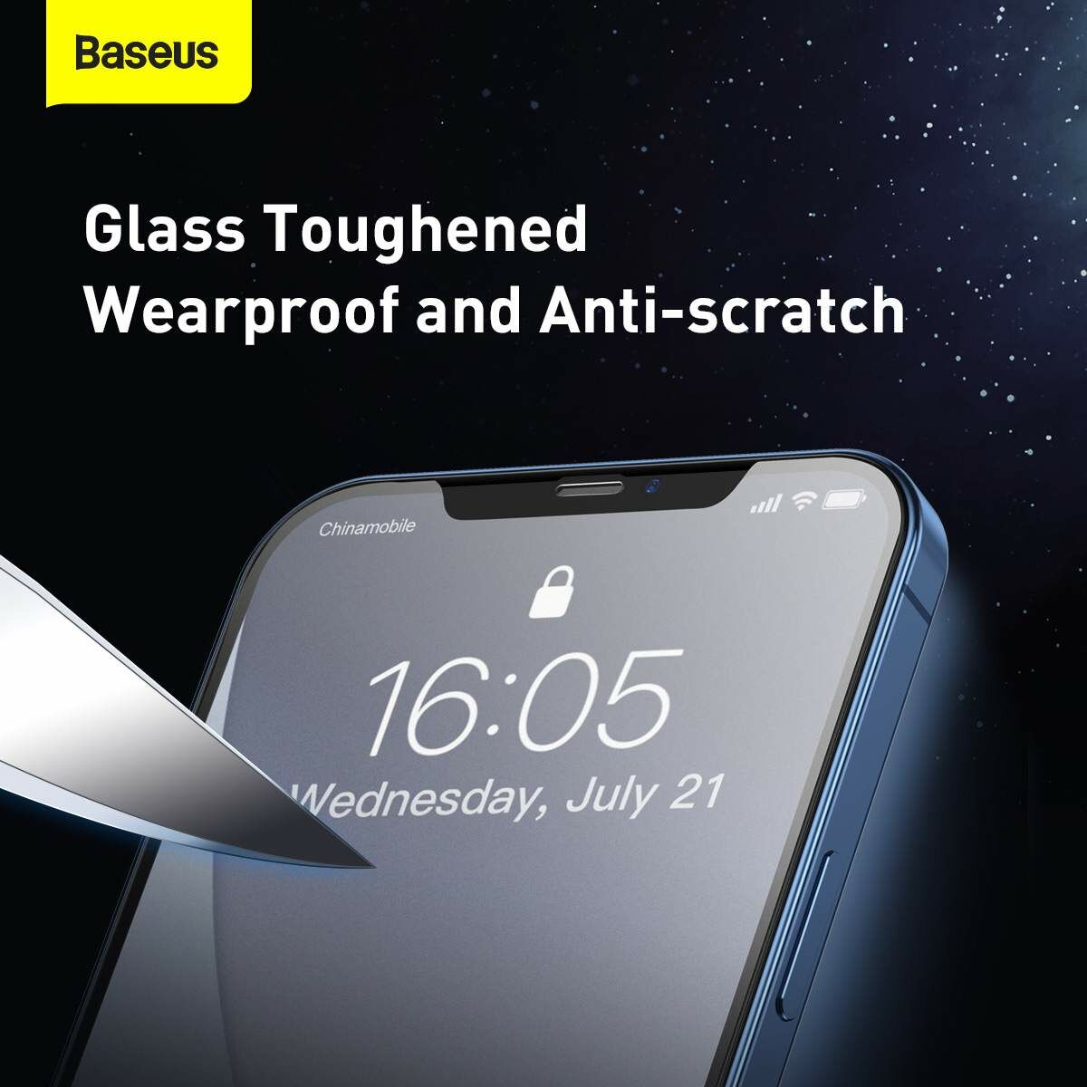 Kép 5/12 - Baseus iPhone 12 Pro Max 0.25 mm, teljes felületre, lekerekített, matt edzett üveg (2db), fekete (SGAPIPH67N-KM01)
