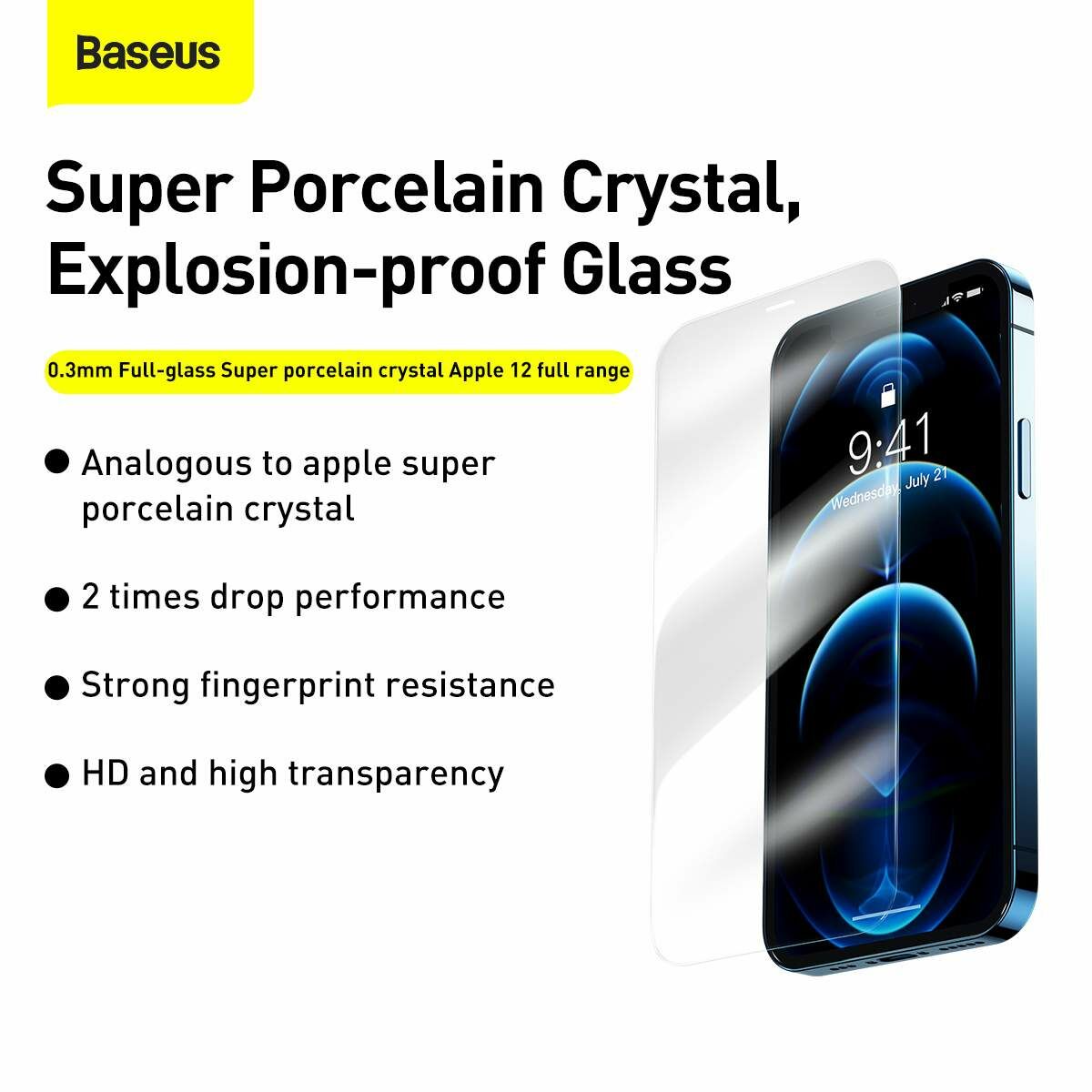 Baseus iPhone 12 Pro Max 0.3 mm, teljes felületre Super porcelán kristály Edzett üvegfólia (2db/doboz) átlátszó (SGAPIPH67N-LI02)