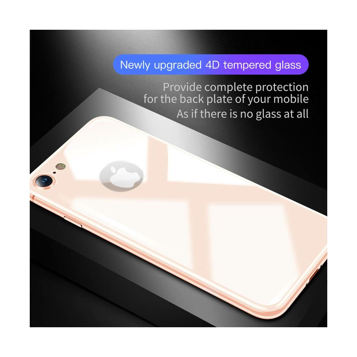 Kép 4/7 - Baseus iPhone 8/7 0.3 mm, teljes lefedésre hátlap edzett üveg fólia, arany (SGAPIPH8N-4D0V)