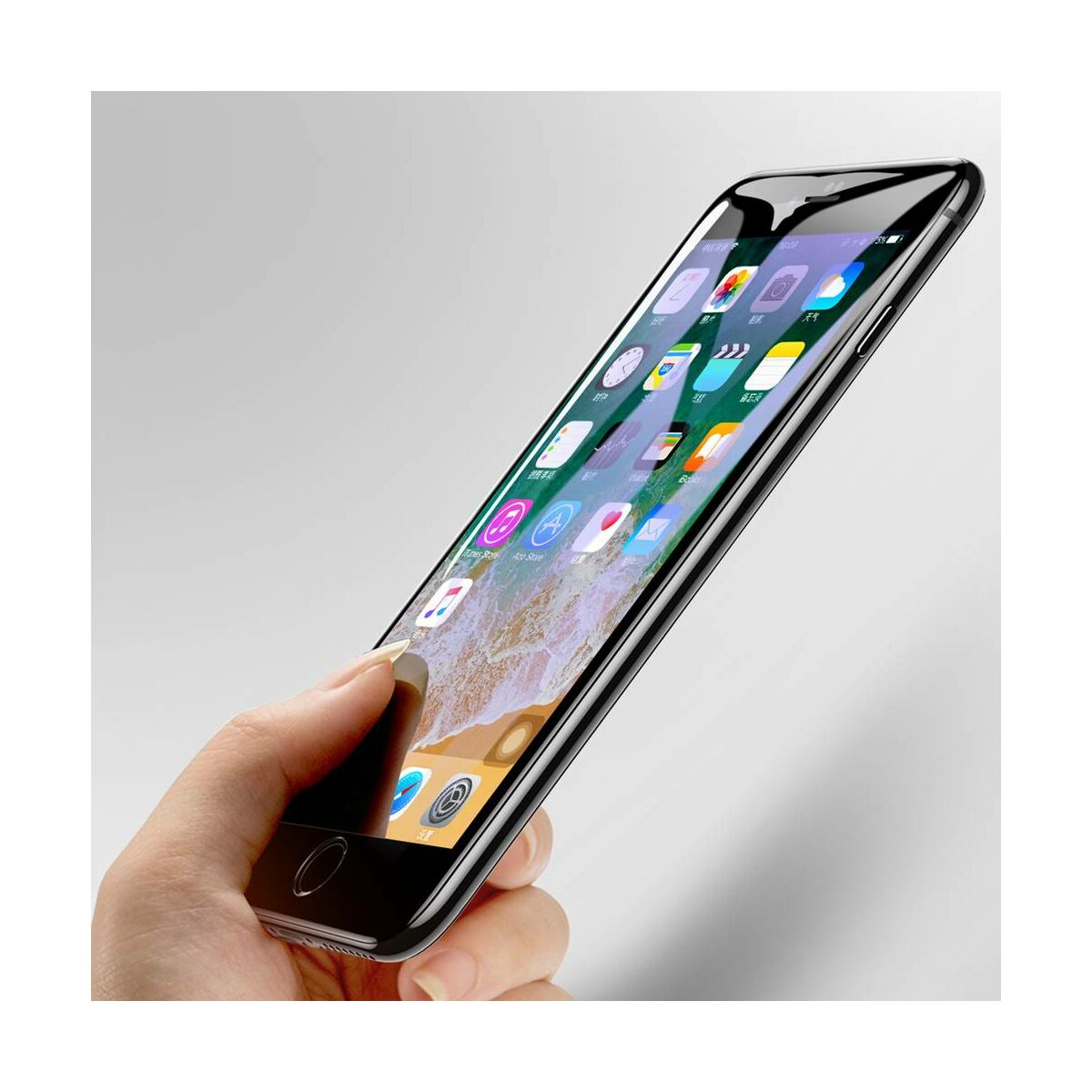 Kép 4/9 - Baseus iPhone 8/7 0.3 mm, teljes felületre kékfény szűrős edzett üveg kijelzővédő fólia, fekete (SGAPIPH8N-KB01)