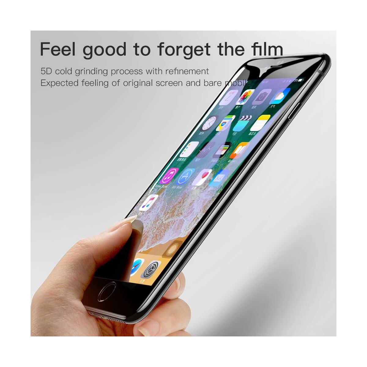 Kép 7/9 - Baseus iPhone 8/7 0.3 mm, teljes felületre kékfény szűrős edzett üveg kijelzővédő fólia, fekete (SGAPIPH8N-KB01)