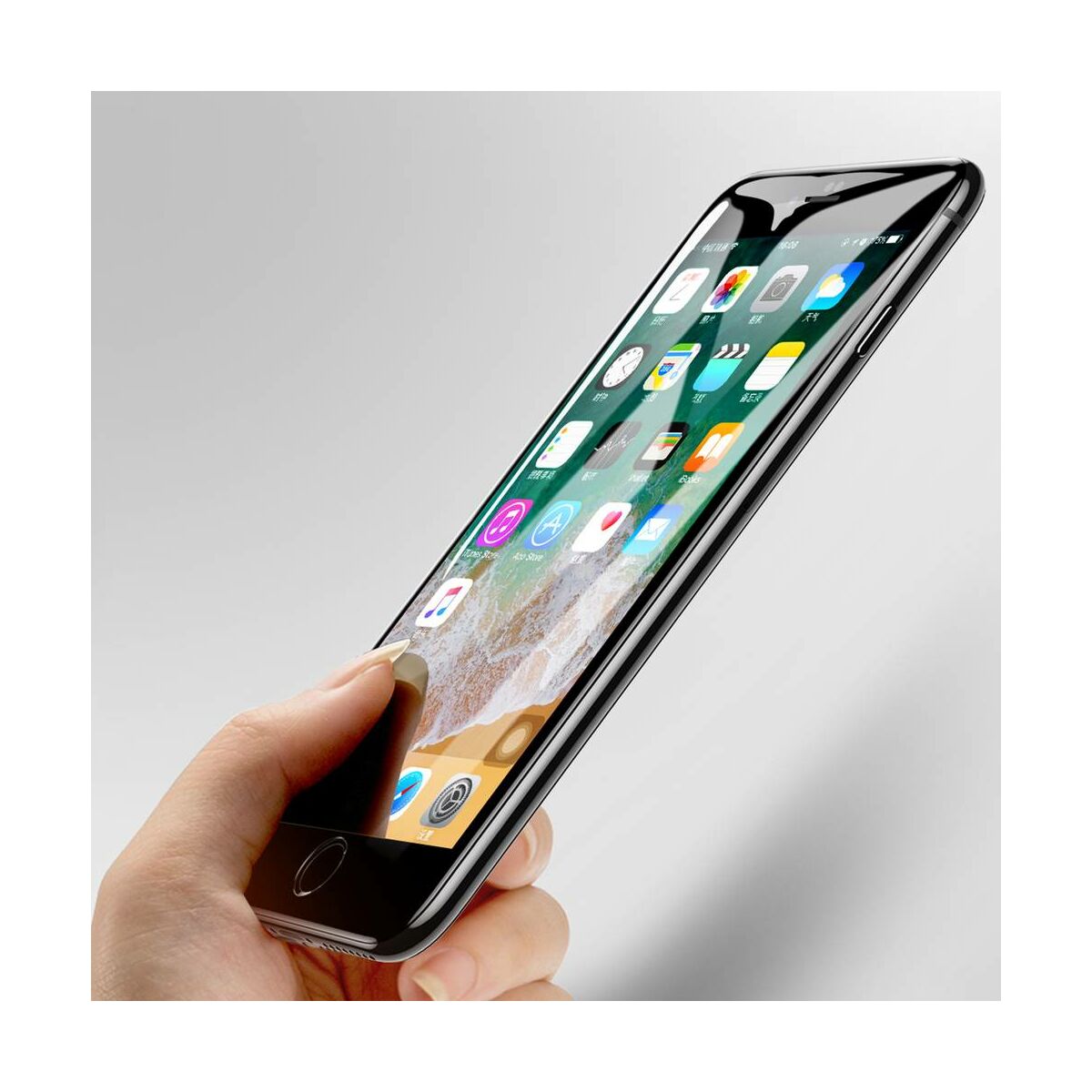 Kép 5/10 - Baseus iPhone 8/7 Plus 0.3 mm, teljes felületre edzett üveg kijelzővédő fólia, fekete (SGAPIPH8P-KA01)