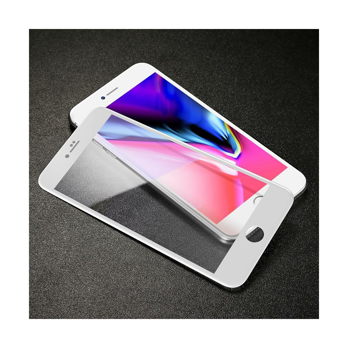Kép 3/10 - Baseus iPhone 8/7 Plus 0.3 mm, teljes felületre edzett üveg kijelzővédő fólia, fehér (SGAPIPH8P-KA02)