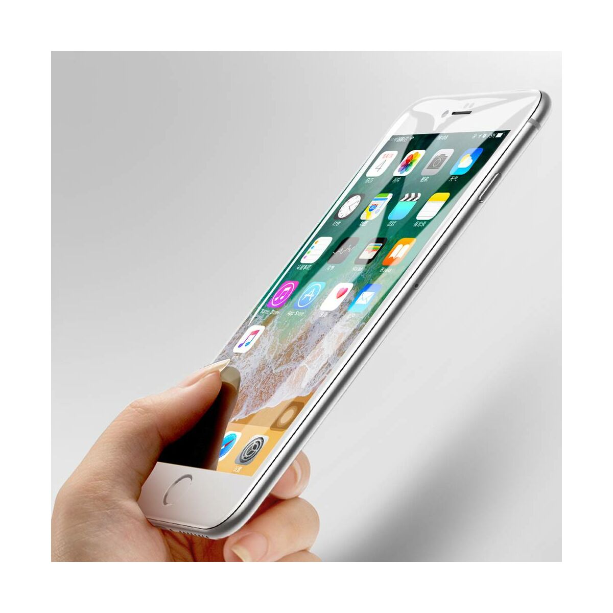 Kép 5/10 - Baseus iPhone 8/7 Plus 0.3 mm, teljes felületre edzett üveg kijelzővédő fólia, fehér (SGAPIPH8P-KA02)
