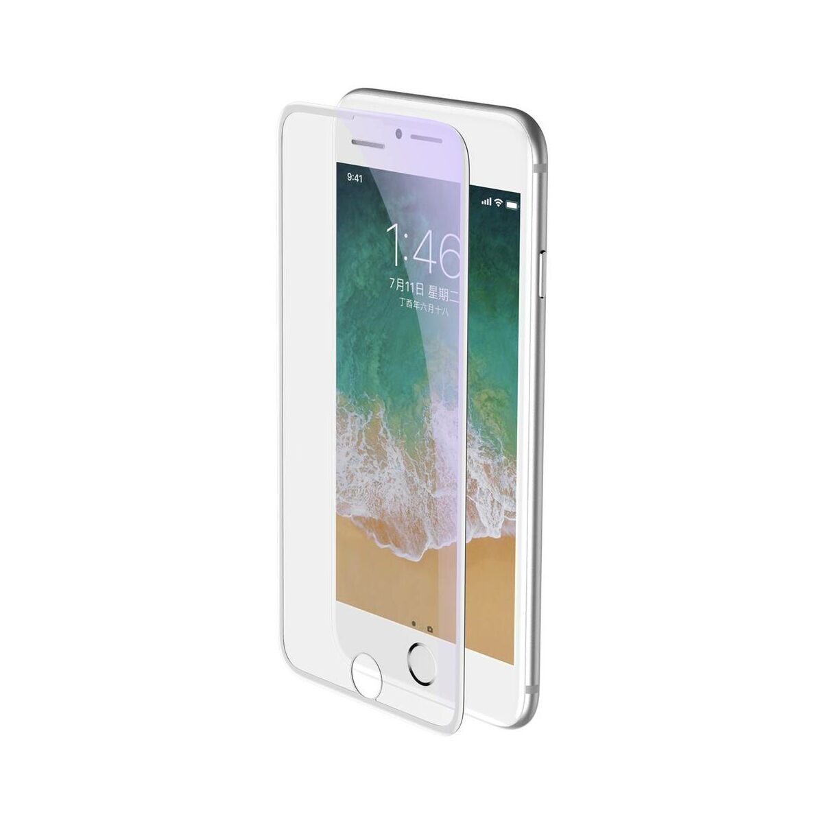 Kép 2/9 - Baseus iPhone 8/7/6 Plus 0.23 mm, teljes felületre lekerekített kékfény szűrős edzett üvegpor elleni védelem, fehér (SGAPIPH8P-WB02)